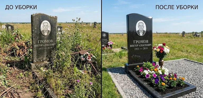 Уборка участка с обелиском до и после в Хабаровске