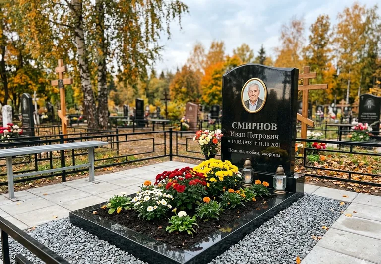 Ухоженная могила после уборки и мойки памятника в Хабаровске