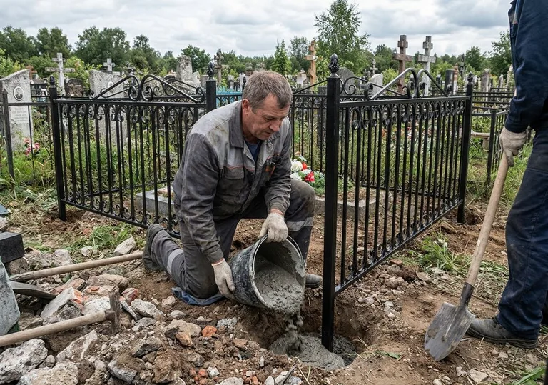 Установка ограды бетонированием ножек в грунт в Хабаровске