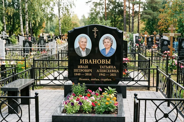 Двойной памятник с оградой и благоустройством в Хабаровске