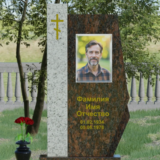 Комбинированный памятник с колонной из красного гранита, гранит Дымовский