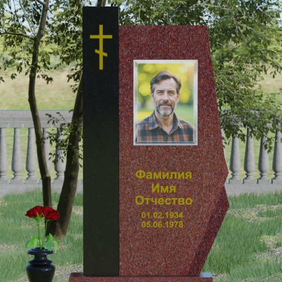 Комбинированный памятник с колонной из красного гранита, гранит Лезниковский
