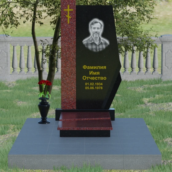 Комбинированный памятник с колонной из красного гранита, гранит Габбро-диабаз, вид 2