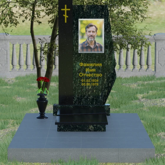 Комбинированный памятник с колонной из красного гранита, гранит Балтик грин, вид 2
