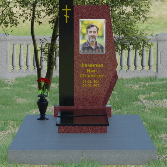 Комбинированный памятник с колонной из красного гранита, гранит Лезниковский, вид 2