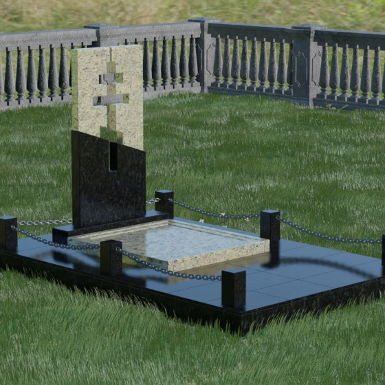 Комбинированный памятник со сквозным крестом, гранит Мансуровский, вид 5