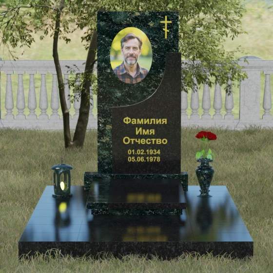 Надгробие с четырехконечным крестом и мощением, гранит Балтик грин, вид 2