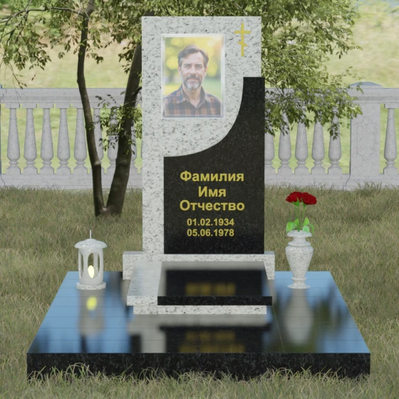 Надгробие с четырехконечным крестом и мощением, гранит Мансуровский, вид 2