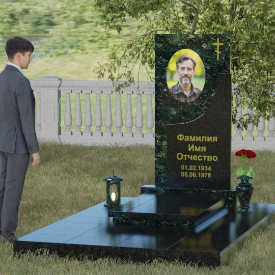 Надгробие с четырехконечным крестом и мощением, гранит Балтик грин, вид 4
