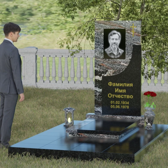 Надгробие с четырехконечным крестом и мощением, гранит амфиболит, вид 4