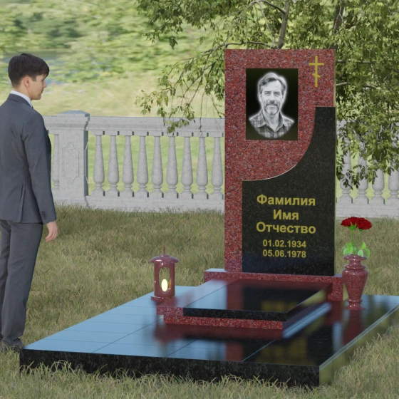 Надгробие с четырехконечным крестом и мощением, гранит Лезниковский, вид 4
