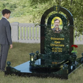 Вертикальный православный комбинированный памятник - П031