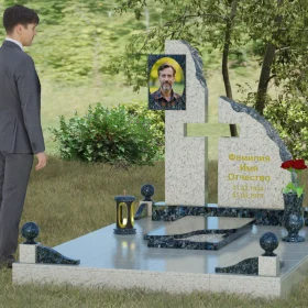 Комбинированный памятник с крестом для одного - П067