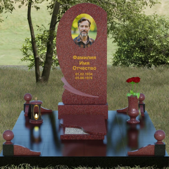 Гранитный памятник «Волна» с изгибом, гранит Лезниковский, вид 2