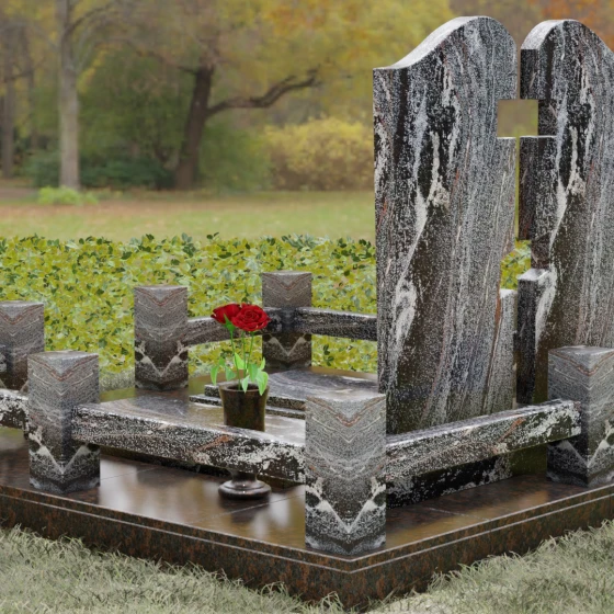 Двойной гранитный памятник-пазл с волной, гранит амфиболит, вид 3