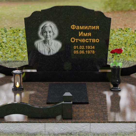 Горизонтальный памятник-волна с цоколем, гранит Габбро-диабаз, вид 2