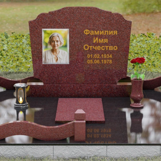 Горизонтальный памятник-волна с цоколем, гранит Лезниковский, вид 2