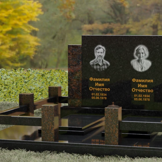 Комбинированный памятник-триптих с полировкой, гранит Габбро-диабаз, вид 4
