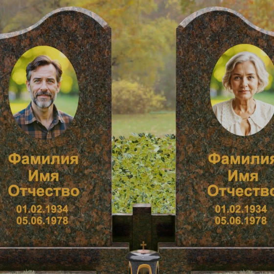 Памятник гранитный двойной с волнообразным верхом, гранит Дымовский