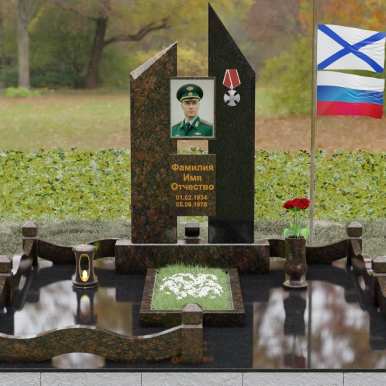 Комбинированный памятник с орденом Мужества, гранит Дымовский, вид 2