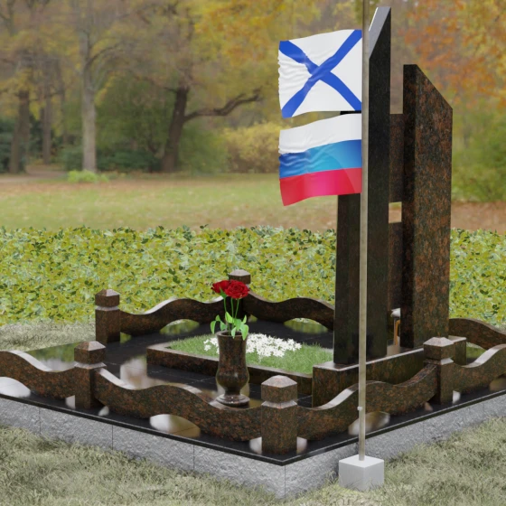 Комбинированный памятник с орденом Мужества, гранит Дымовский, вид 3