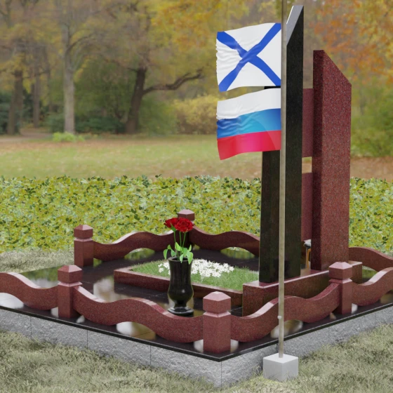 Комбинированный памятник с орденом Мужества, гранит Лезниковский, вид 3