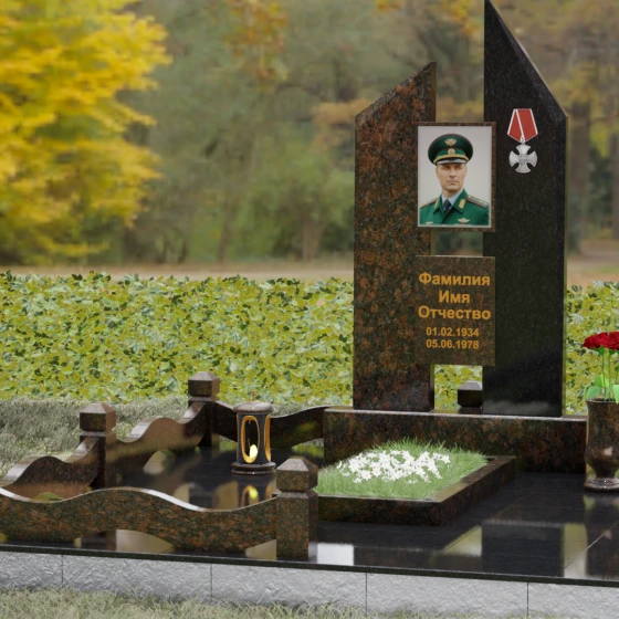 Комбинированный памятник с орденом Мужества, гранит Дымовский, вид 4