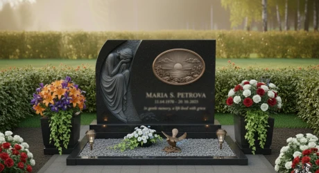 Памятник со скорбящей матерью из мрамора и гранита