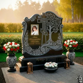 Элитный православный вертикальный гранитный памятник с крестом - ПН144