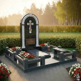 Семейный комбинированный памятник с крестом - ПН168