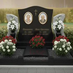 Элитный гранитный вертикальный памятник с крестом - ПН199