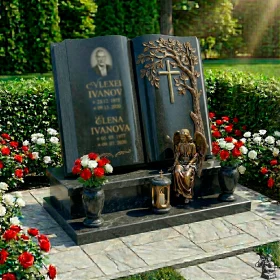 Элитный гранитный памятник с крестом для двоих - ПН236