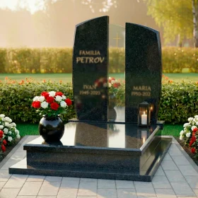 Элитный гранитный и стеклянный памятник для двоих - ПН237