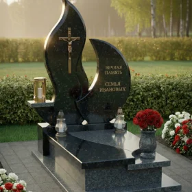 Гранитный православный памятник с крестом для одного - ПН239
