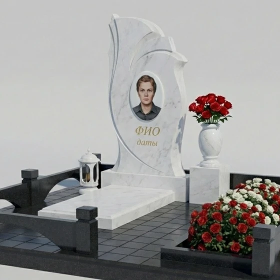Гранитный мемориал "Волна Памяти" с зеркальной полировкой, мрамор Тассос