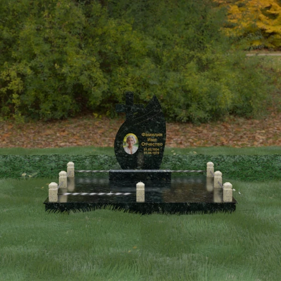Вертикальный памятник-волна с православным крестом, гранит Балтик грин, вид 2