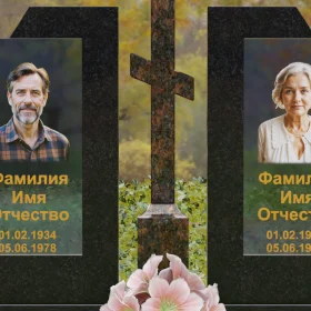 Комбинированный памятник со стеклом и крестом - П246