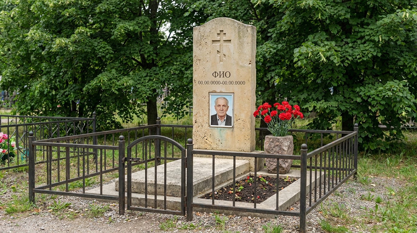Пример дизайна: Памятник из светлого известняка в виде глыбы с крестом