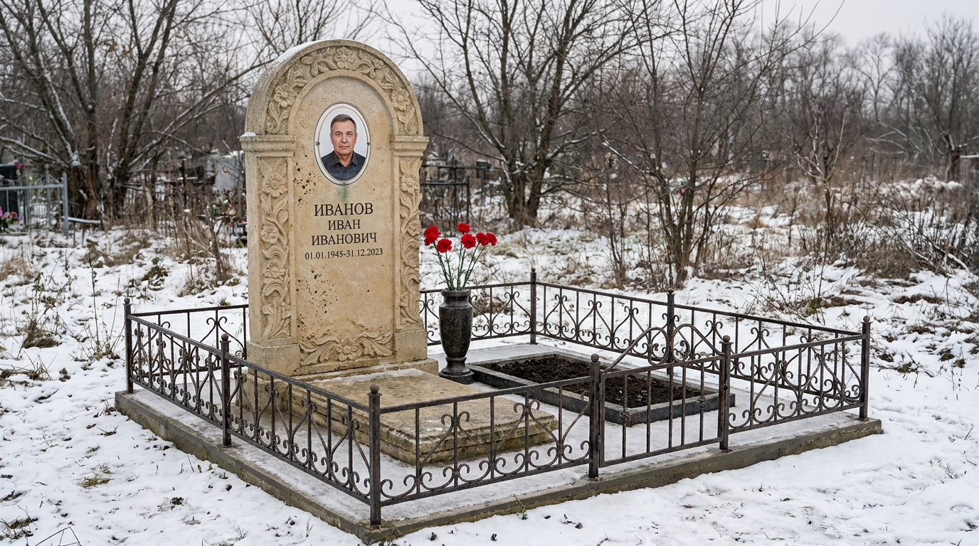 Пример дизайна: Памятник из известняка арочной формы с цветами