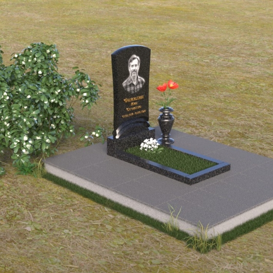 Памятник-волна с изгибом из гранита, гранит Габбро-диабаз, вид 2