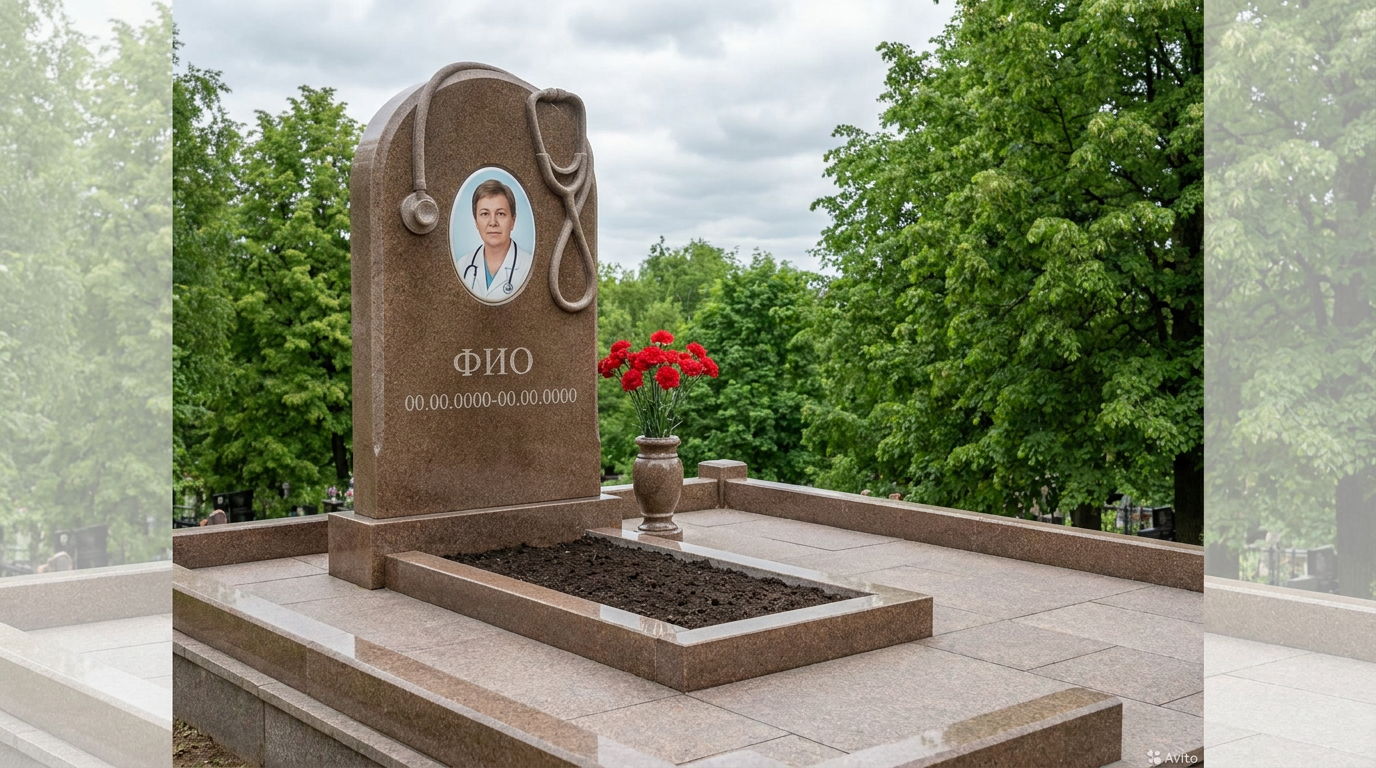 Пример дизайна: Гранитный памятник врачу с медицинской символикой