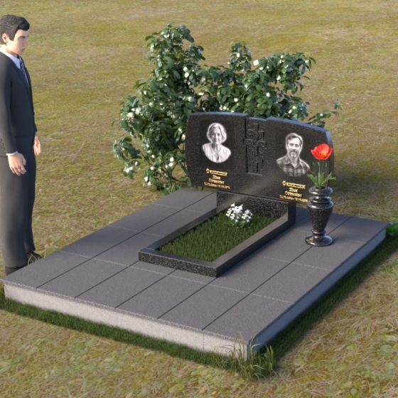 Гранитный памятник с православным крестом