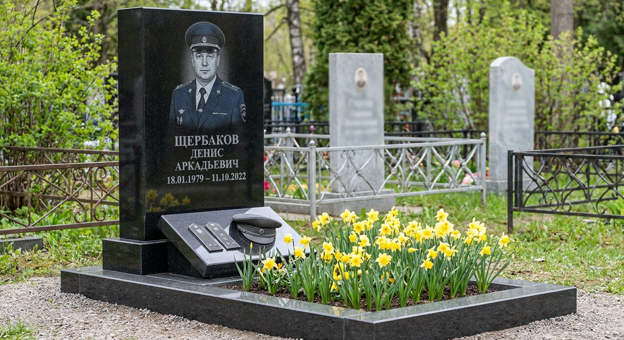 Пример дизайна: Памятник полицейскому с погонами и фуражкой
