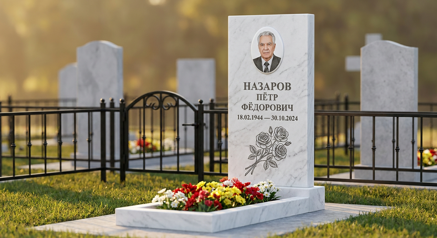Пример дизайна: Памятник с букетом роз из белого мрамора