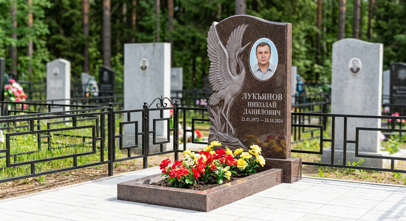 Пример дизайна: Памятник с журавлем и распростертыми крыльями из дымовского гранита