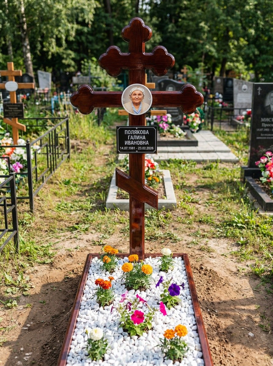 Портрет на памятнике в Хабаровске — Цветной портрет на овале 130×180 мм — на деревянный крест