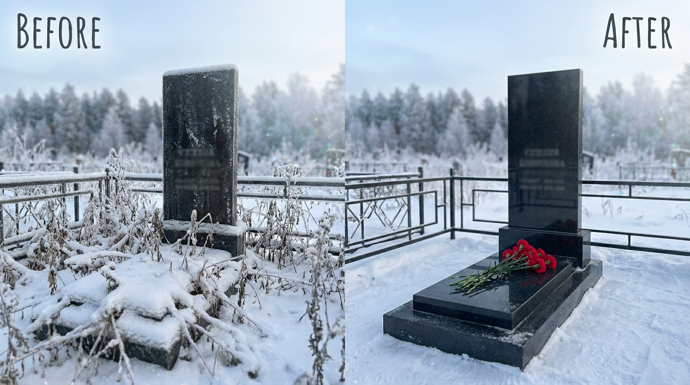 Уборка могилы в Хабаровске — пример 2